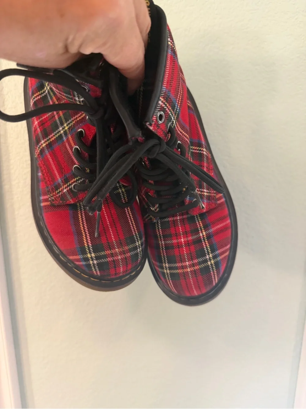 Dr. Martens 1460 Black and Red Tartan Boots - Sz 1
